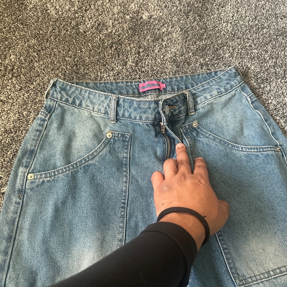 Edikted Denim Cargo Jeans Womens Medium Blue‎ Wide Leg Utility Pockets Y2K 2000s - Picture 4 of 16